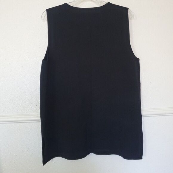 Ann Taylor Tunic Tank Top Womens XL Black Viscose Blend Round Neck Split Hem - Picture 9 of 15